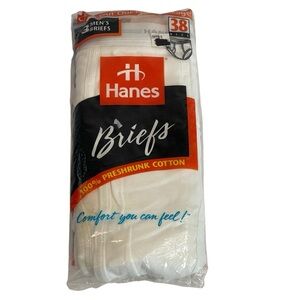Vintage NOS 1996 HANES MENS Sz 38 Briefs White 3 Pack Tighty Whities Made In USA